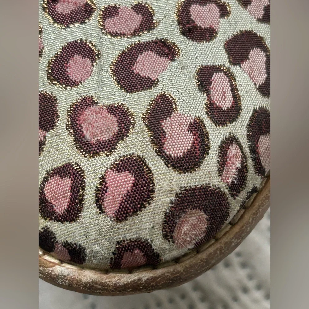 Janie and Jack short metallic animal print boots. Off white w/ pink and brown. 3